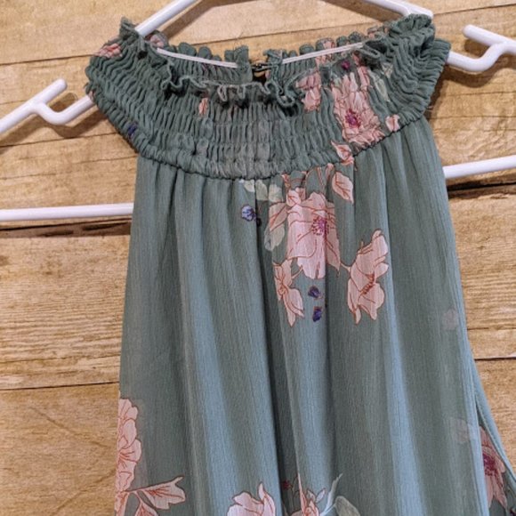 Mossy Green Floral Halter Drop Waist Dress - Picture 4 of 6